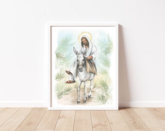 Palm Sunday Watercolor Print | Palm Sunday Painting | Easter Painting | Christian Artwork | Jesus Christ Easter Art