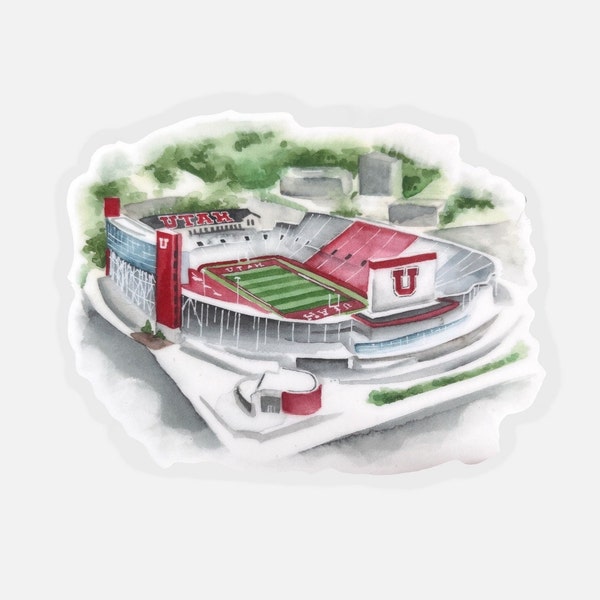 U of U football stadium watercolor vinyl sticker, University of Utah, waterproof sticker, Salt Lake City  Utah, Utes