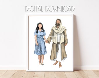 Sister Missionary with Jesus watercolor digital download, lds missionary art elder, black hair girl missionary, church of Jesus Christ