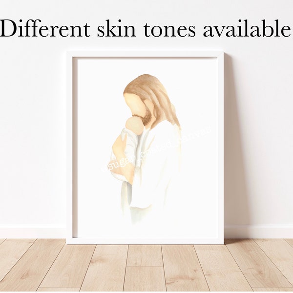 Christ holding baby, Jesus with baby, Watercolor print, nursery art, miscarriage gift, Baby Blessing