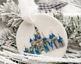 Disneyland aquarel keramisch ornament, Disney Christmas, het kasteel van Doornroosje, Disneyland kerst