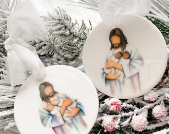 Jesus holding two babies ceramic Christmas ornament, twins, Jesus with twins, infant loss, Christian, miscarriage, stillborn