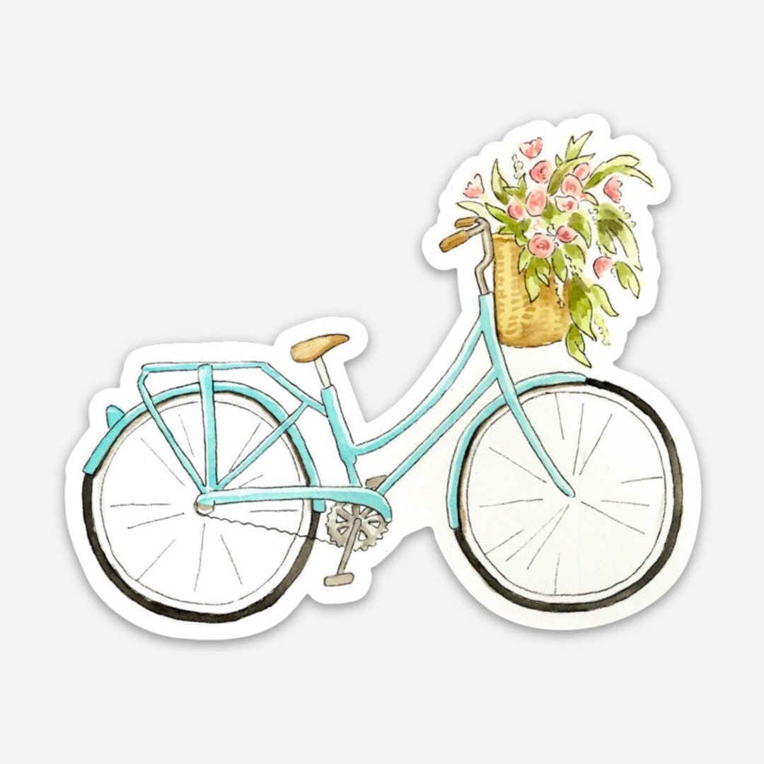 Bicycle Sticker, Bike With Flowers, Bike Sticker, Vinyl Sticker, Cute ...