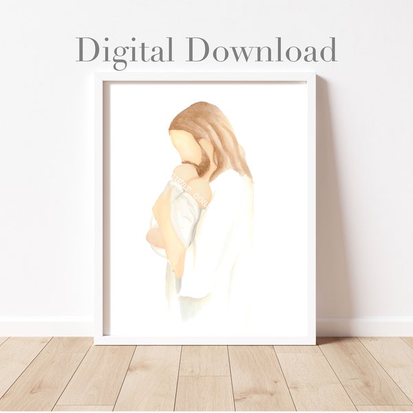 Digital download Jesus Christ holding two babies, twins, infant loss, miscarriage, nursery art, simple