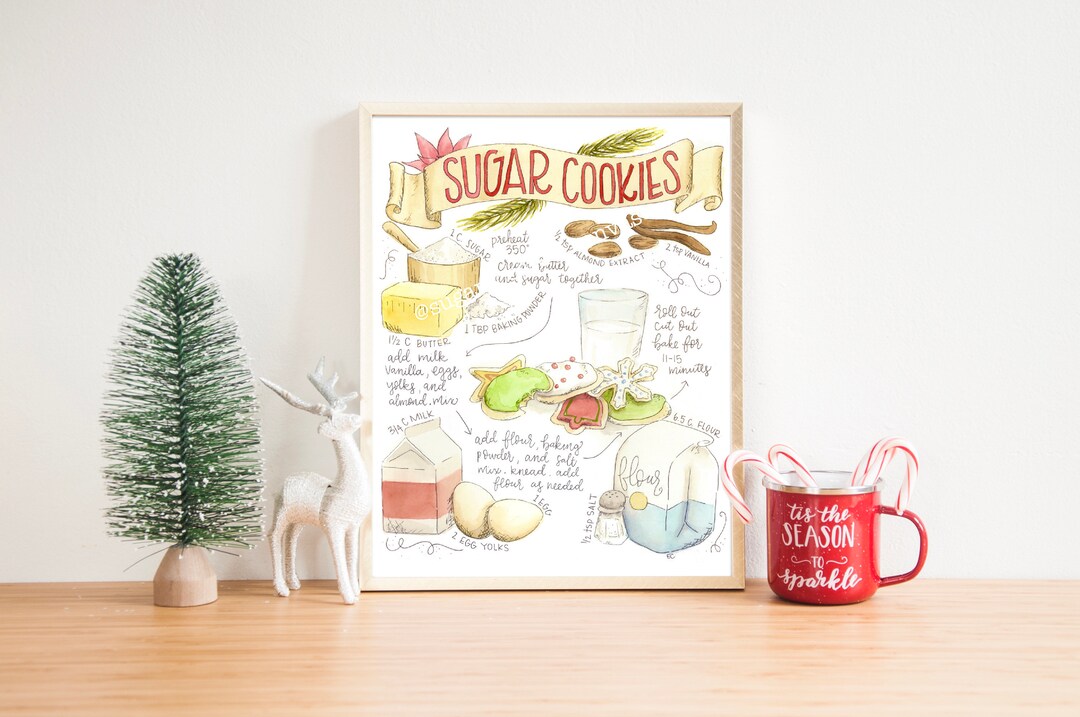 Sugar Cookies Illustrated Recipe, Christmas Recipe Art, Christmas