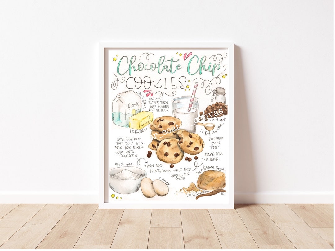 Chocolate Chip Cookies Illustrated Recipe Watercolor Recipe