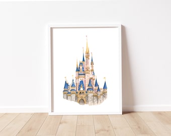 Rose Gold Castle, updated pink Castle,  castle watercolor print, new castle