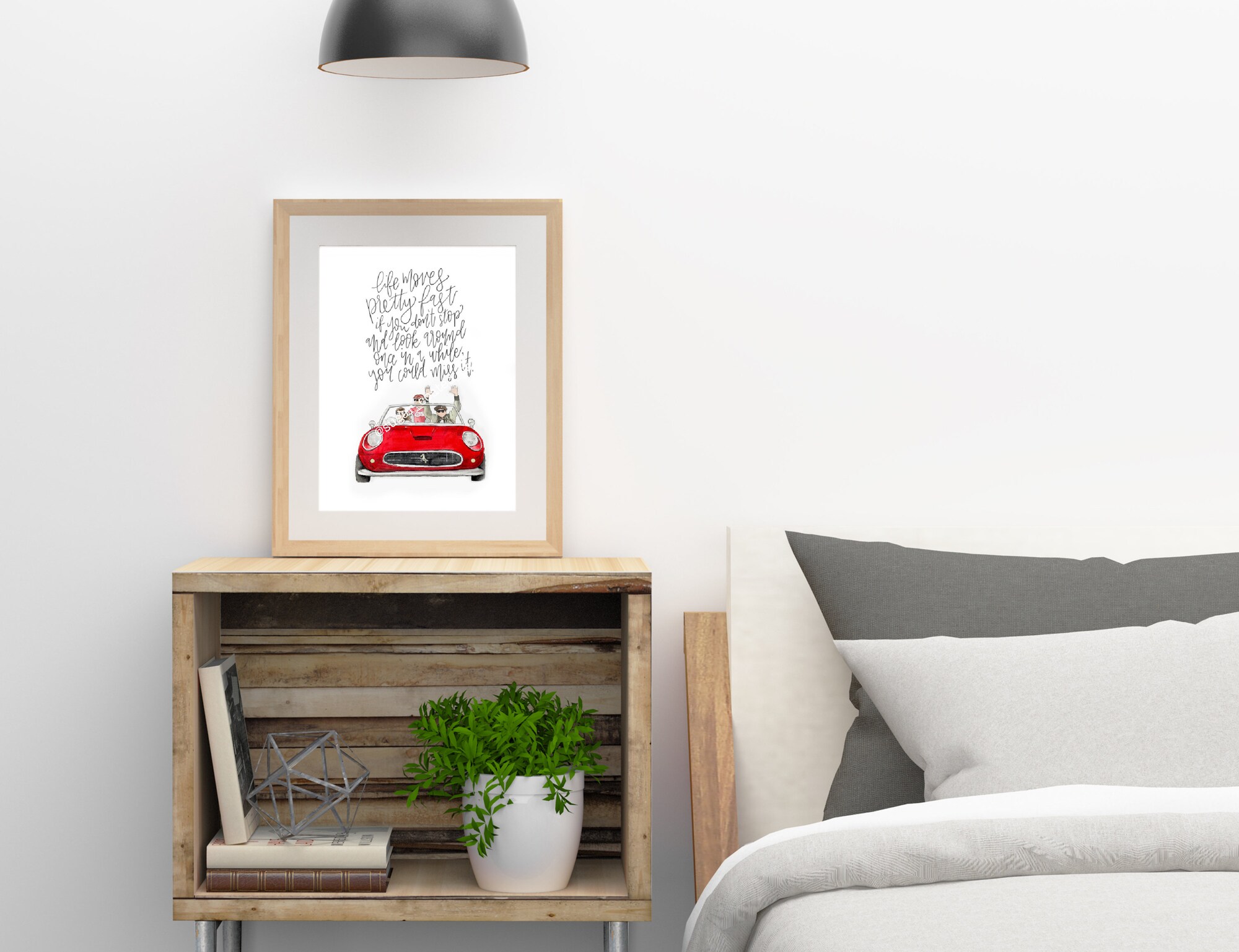 Ferris Buellers day off watercolor print, Ferris Bueller quote, living life quote, movie print