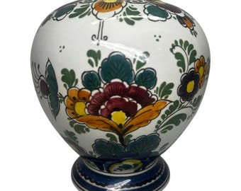 Vintage Delft Polychrome Ginger Jar Vase Hand Painted Holland Floral 5.5” MINT 1970s