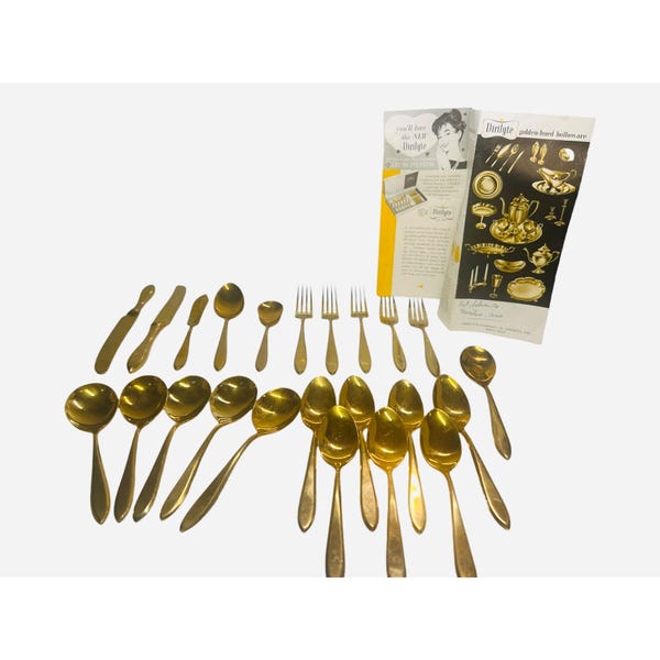Dirilyte Golden Hue Flatware Set 1950's  Dining Multiple Serving Pieces Vintage