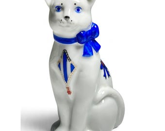 Figurine de chat en porcelaine Elizabeth Arden, collier à nœud bleu, porte-pot-pourri, 9 trous, vintage 1993