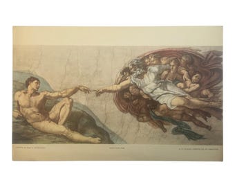 Michelangelo Creation of Adam Print, 1937 Vintage Art (14"x9")