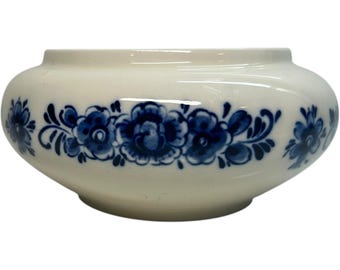 Vintage Royal Delft Blue Handwerk Hand Painted Floral Bulb Bowl Holland Pottery