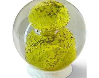 Vintage Hand Blown Yellow Glass Controlled Bubble Paperweight Made In Lithuania