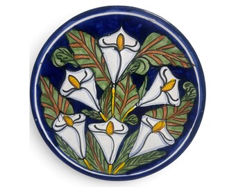 Mexican Majolica Calla Lily Decorative Ceramic Plate 10.5 Signed Mex