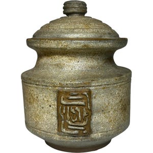 Vintage MCM Studio Pottery Ginger Jar Lidded Canister W Mark Red Seal Art Decor