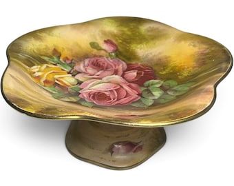 Compotier sur pied Royal Winton Grimwades, pièce ancienne (1920-1940), signé B. Austin, décor floral, Angleterre.
