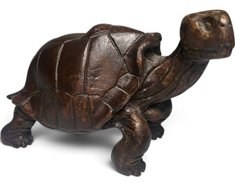 Figurine de tortue vintage en bois sculpté, marron foncé, à la carapace détaillée, 12,5 cm (5 pouces), pour décoration d'étagère.