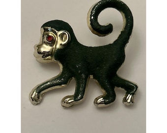 Broche singe vert fantaisie broche chimpanzé amoureux des animaux vintage MCM