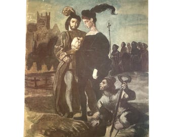 1937 Print "Hamlet" By Delacroix 14x10.5 Inches Vintage Artwork Theatrical Goth