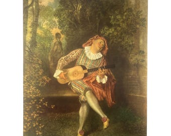 The Banjo Player By Watteau 1937 Art Print 10.5"x14" Vintage, Retro, Art