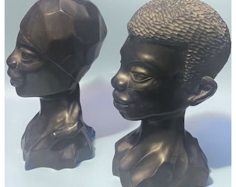 Vintage Haitian Wood Carvings – Andre Decembre 'Homme et Femme' Sculpture Set of 2, Man and Woman