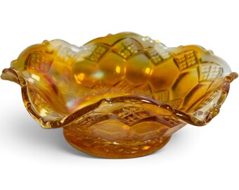 Vintage Marigold Carnival Glass Bowl Iridescent Orange Dish Star Pattern 6"