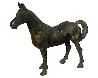 Vintage Large Cast Iron Horse 11"  Stallion Figurine Gold Patina 1940’s Bank
