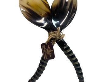 The Royal Standard Natural Bovine Horn Salad Servers Set NWT Handcrafted