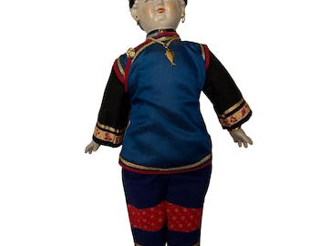 Poupée en porcelaine chinoise, tenue traditionnelle en soie et bijoux, 35 cm, souvenir vintage, décoration culturelle asiatique