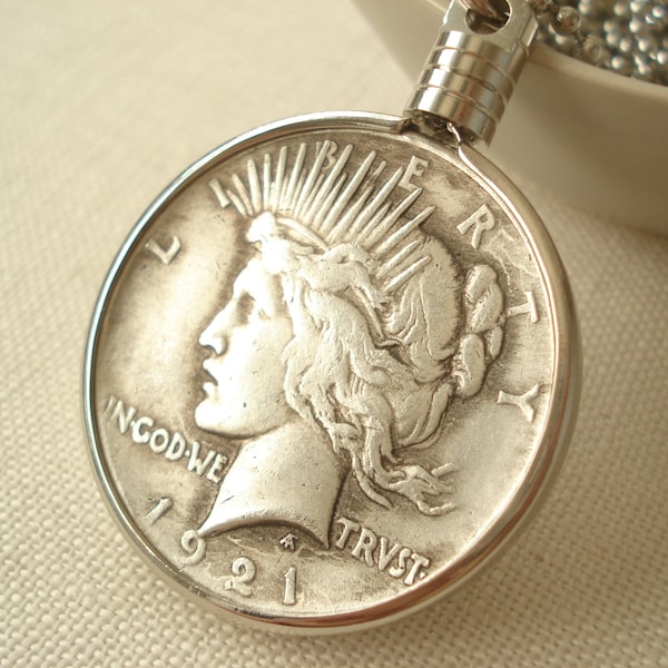 Liberty Dollar silver coin necklace  His and Hers, Wedding gift, Best friend, Groomsmen gift, Bridesmaid gift