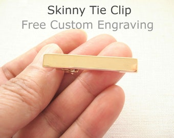 Skinny Personalized Tie Clip...Stainless Steel Gold or Silver Custom engraved, Gift for Best Man, Groomsmen, Father, Brother, gift for him