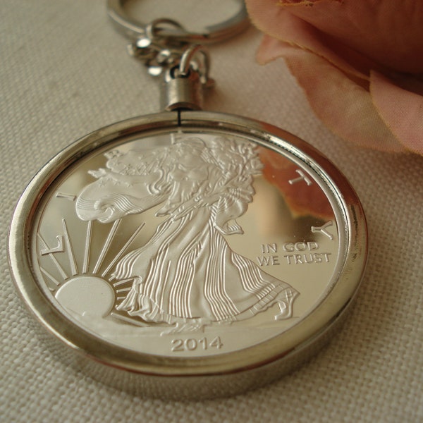 Eagle Liberty Dollar silver coin Key Chain,  His and Hers, Wedding gift, Best friend, Groomsmen gift, Bridesmaid gift
