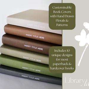 Earthy Hand Drawn Floral Book Covers, Customisable Dust Jackets (Digital Download - Canva Template)