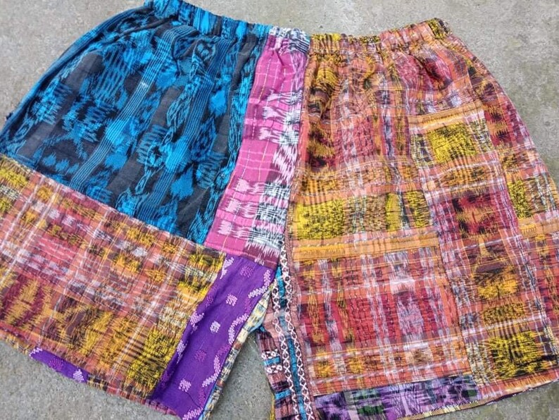 Guatemalan Ethnic Vintage Textiles Fabric Mayan Drawstring Waist Capris ShortsHuipil Corte LXL