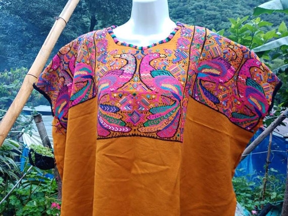 Vintage mayan Guatemalan Huipil Handmade Hand Woven Hand Embroidered Hippie Boho Festival Poncho Kaftan Caftan