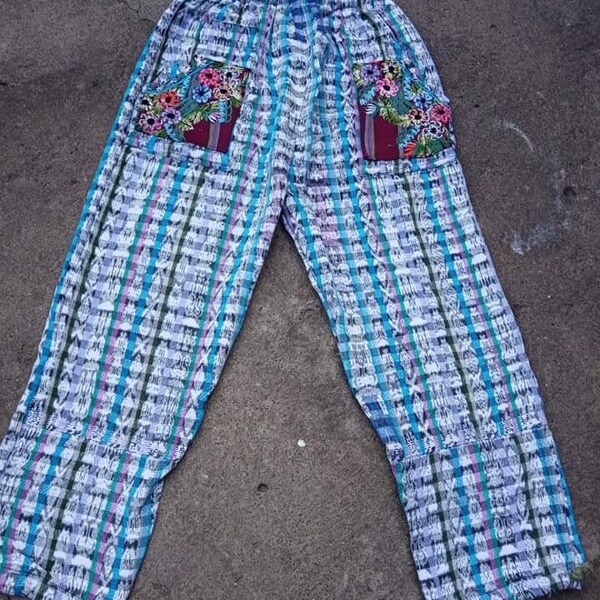 Guatemalan Ethnic Vintage Textiles Fabric Mayan Drawstring Waist Pants Huipil corte small