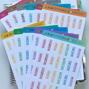 Sheet of Days of the Week Planner Stickers (Choose your Color)
