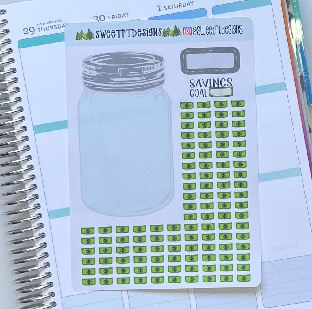Money Savings Mason Jar With Dollar Bills Planner Sticker - Etsy