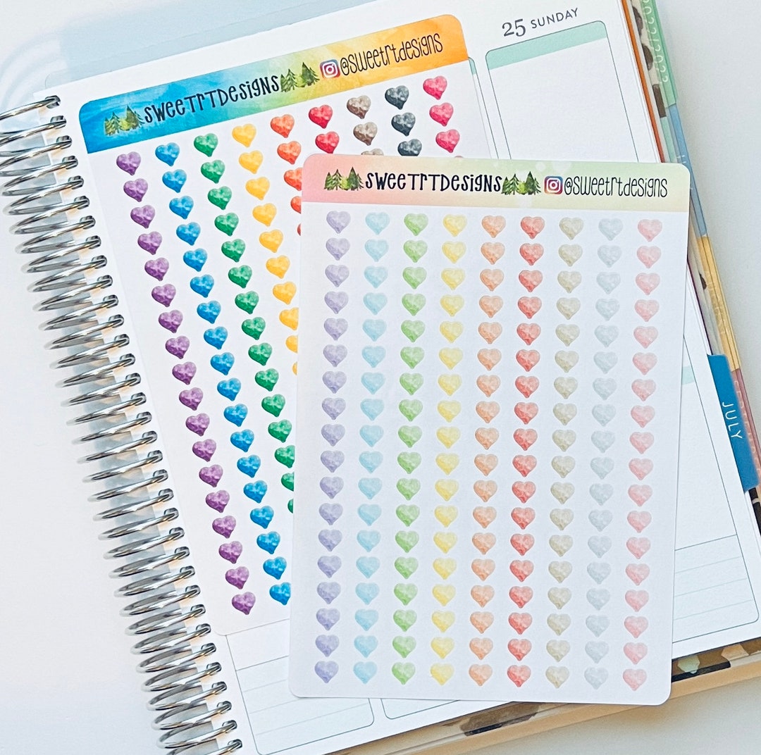 Mini Water Color Heart Planner Stickers in Pastel or Primary Colors - Etsy