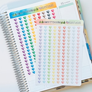 Mini autocollants de planificateur de coeur de couleur d'eau dans des couleurs pastel ou primaires