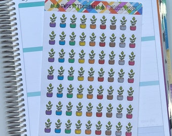 Rainbow Potted Plants Planner Stickers