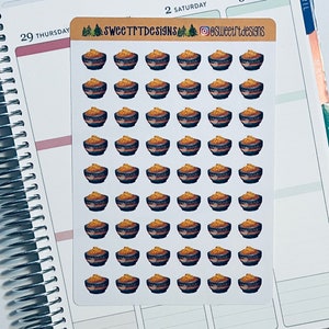 May include: A sheet of 49 stickers featuring a cartoon illustration of a bowl of yellow food. The stickers are arranged in a grid pattern. The text "sweetTTDesigns" and "@sweetttdesigns" is printed at the top of the sheet.