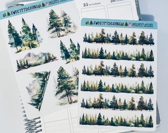 Forrest Trees Individual and Washi Strip Planner Stickers