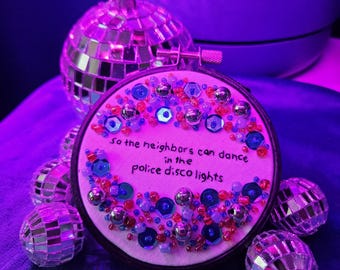 Neighborhood #2 (Laika), FINISHED Embroidery Hoop