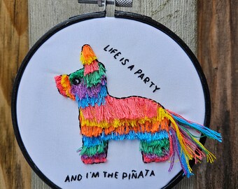 Life is a Party, FINISHED embroidery hoop