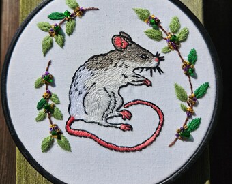 Rat, FINISHED embroidery hoop