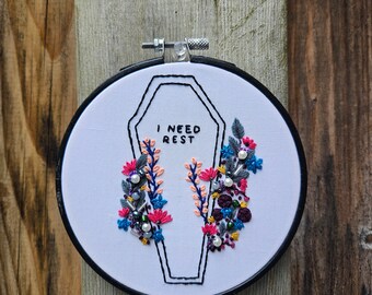 I need rest, FINISHED embroidery hoop