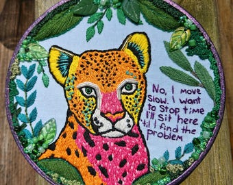 Pet Cheetah, FINISHED Embroidery Hoop