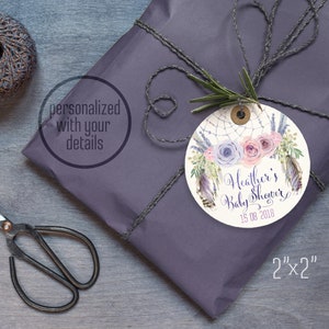 Dreamcatcher bedankje rond 2x2 gunst lavendel paars roze cadeaulabel. Op maat gemaakt door mij. Boho veren boho label rozen 085CMPEX 5F